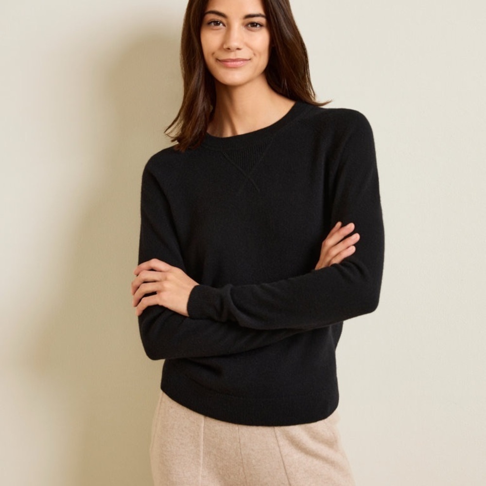Garnet Hill Elegant Black Cashmere Crew Neck Sweater Size XS